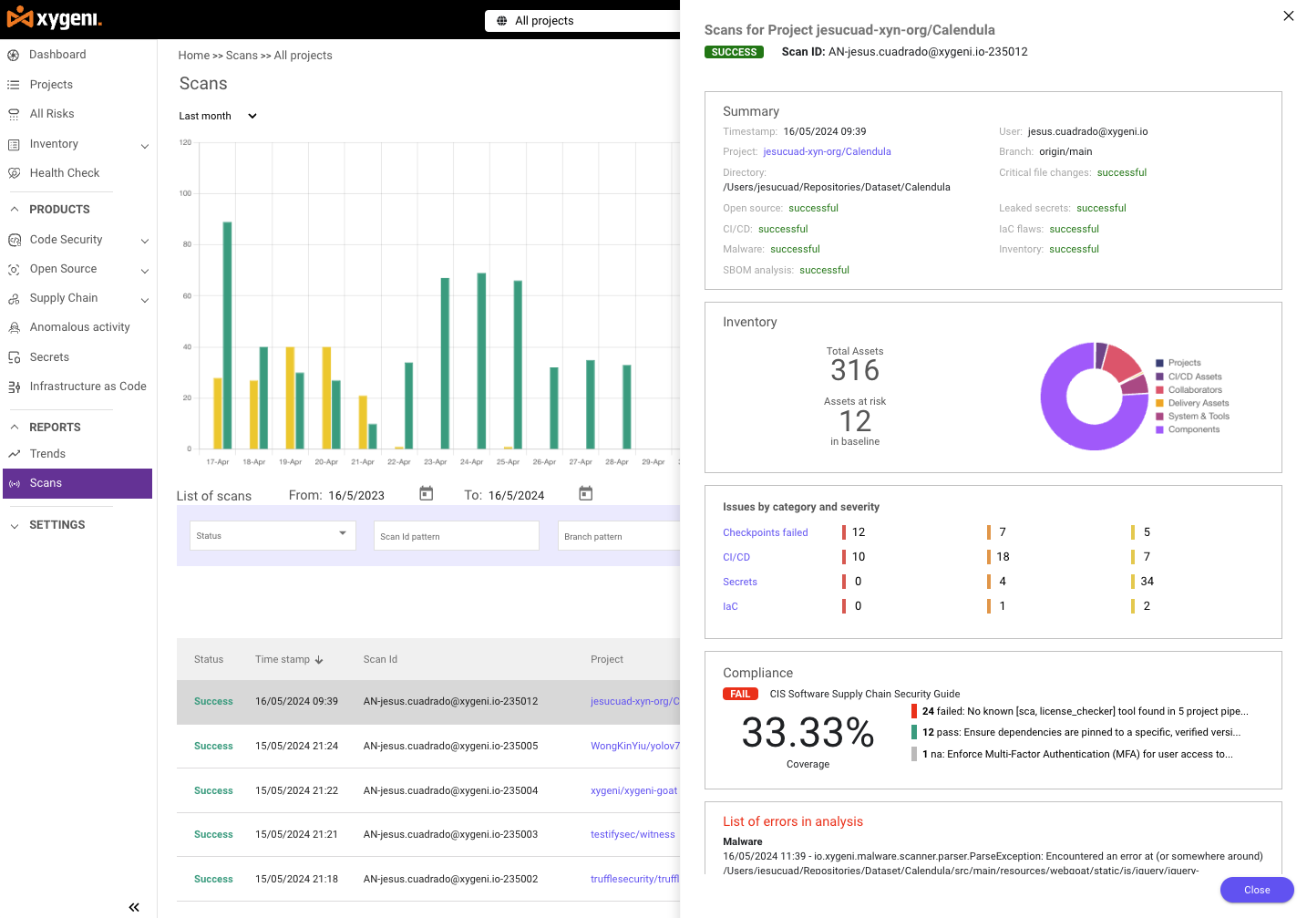 screenshot of Xygeni Security